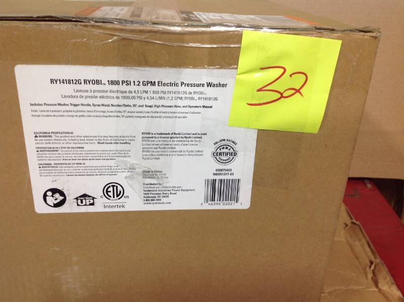 Ryobi 1,800 psi 1.2 GPM Electric Pressure Washer  Open box in like new condition
