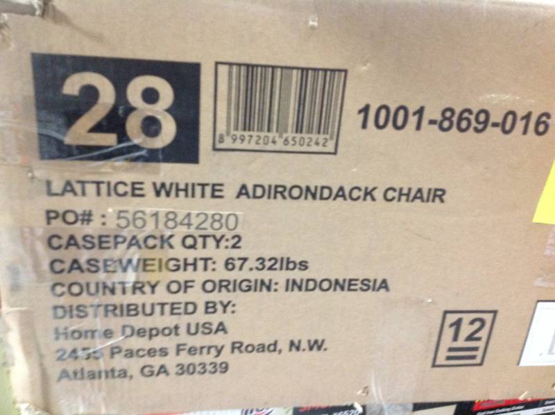 Hampton Bay Lattice Folding White Outdoor Adirondack Chair (2-Pack)  Open box in like new condition