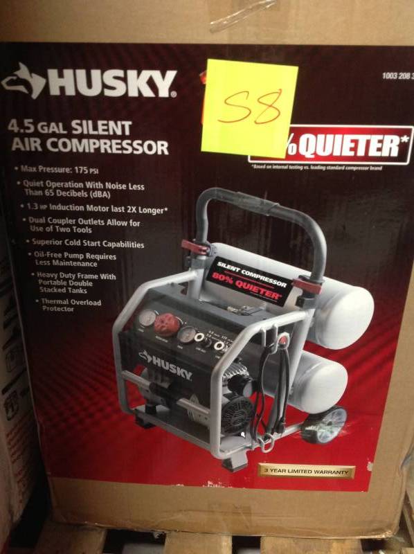 Husky 4.5 Gal. Portable Electric-Powered Silent Air Compressor  Open box in like new condition