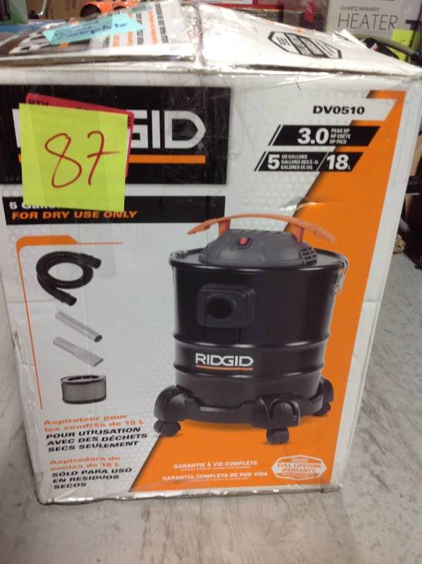RIDGID 5 gal. 3.0-Peak HP Ash Canister Vacuum Cleaner USED