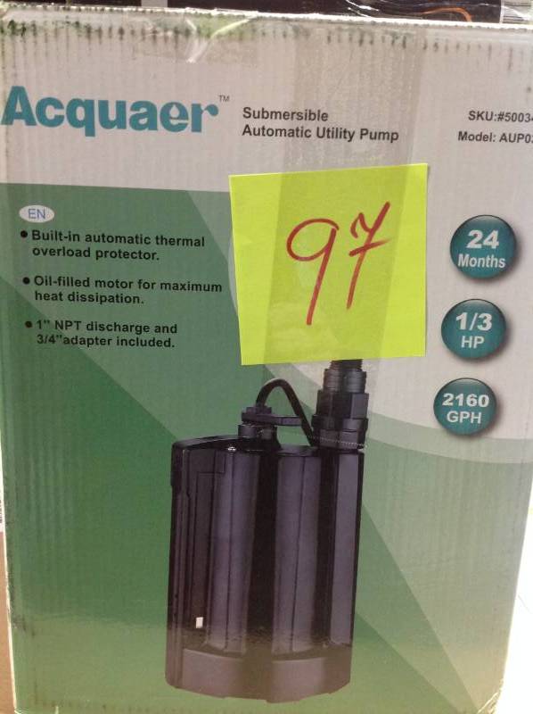 Acquaer 13 HP Auto Submersible Utility Pump in good condition