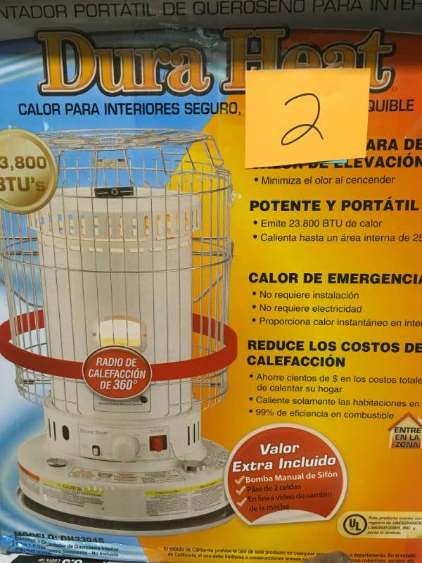 lot 2 image: DuraHeat 23,800 BTU Indoor Kerosene Portable Heater open box in like new condition