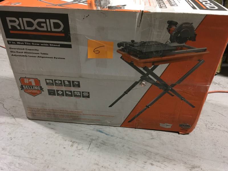 lot 6 image: RIDGID 7 in. Tile Saw with Stand USED MISSING STAND & 2 BOLTS TO MOUNT SAW