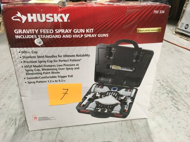 lot 7 image: Husky HVLP and Standard Gravity Feed Spray Gun Kit ONE GUN IS NEW AND ONE IS USED