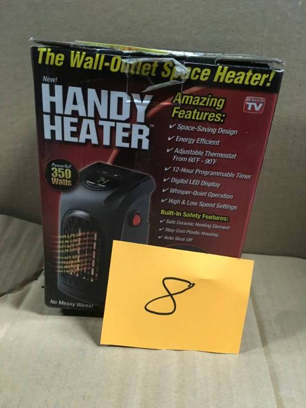 lot 8 image: 350-Watt Wall Outlet Handy Heater open box in like new condition