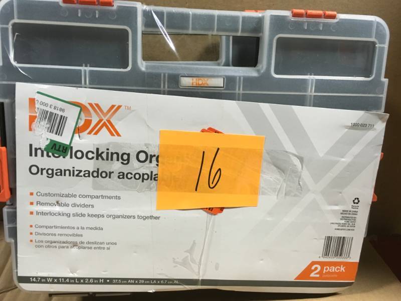 lot 16 image: HDX 15-Compartment Interlocking Small Parts Organizer in Black (2-Pack) not used