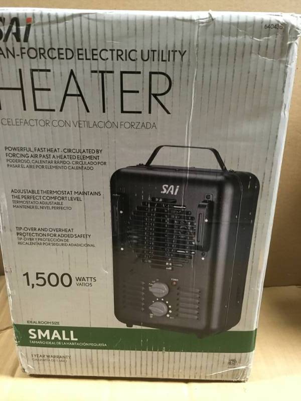 lot 30 image: 1,500-Walt Utility Milkhouse Fan-Forced Portable Heater with Thermostat open box in like new condition