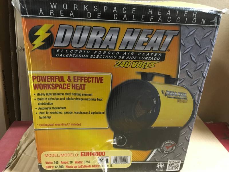 lot 34 image: DuraHeat 3,750-Watt 240-Volt Dura Heat Electric Forced Air Heater open box in like new condition