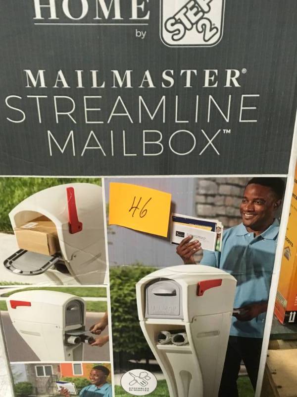 lot 46 image: Step2 Mail Master Streamline White OverPost Mounted Plastic Mailbox open box in like new condition