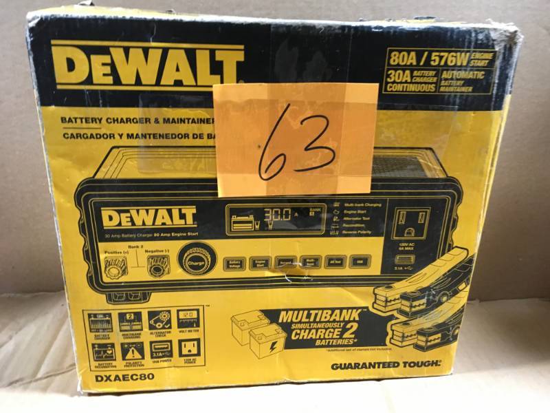 lot 63 image: DEWALT 30 Amp Multi Bank Battery Charger with 80 Amp Engine Start WORKS USED