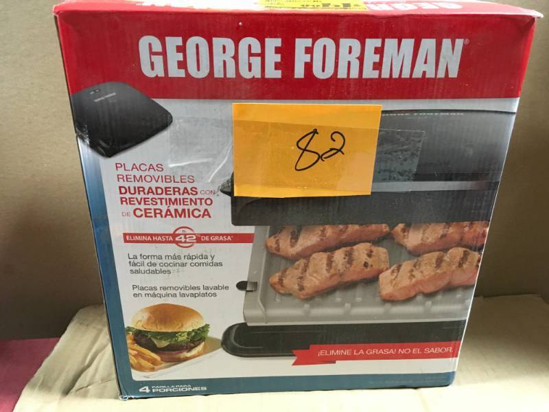 lot 82 image: George Foreman 4-Serving Removable Ceramic Plate Grill open box in like new condition
