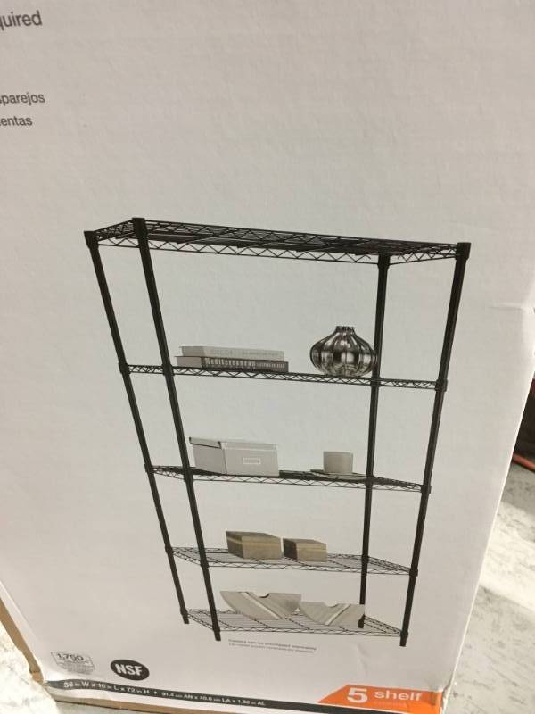 lot 88 image: HDX 5-Tier Black Wire Shelving Unit open box in like new condition