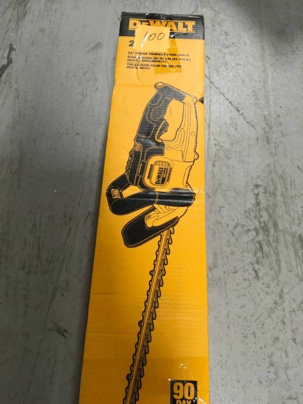 lot 100 image: DEWALT 20-Volt MAX Lithium-Ion Cordless 22 in. Hedge Trimmer (Tool Only) open box in like new condition