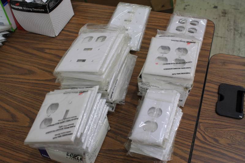 lot 37 image: White Wall Plates Two Gang & Toggles  Duplex  68 total pcs