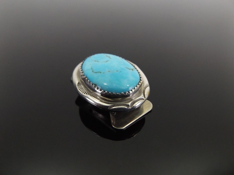 .925 Sterling Silver Turquoise Cabochon Bolo Tie Clip&nbsp