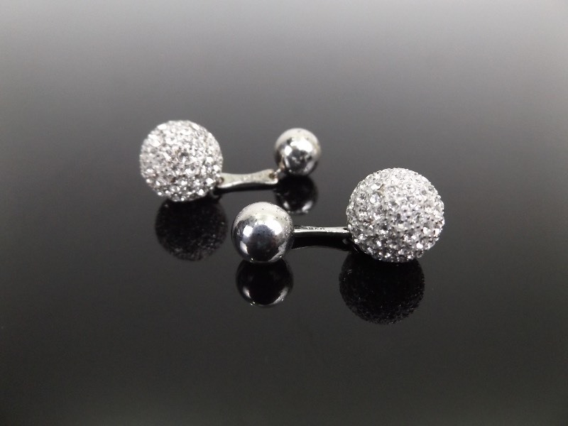 .925 Sterling Silver Thomas Pink Crystal Ball Cufflinks