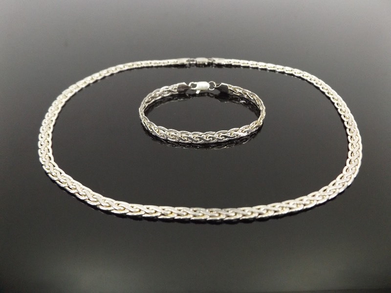 Heavy .925 Sterling Silver Necklace and Bracelet Set