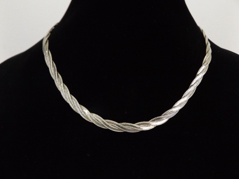 .925 Sterling Silver Double Weave Snake Link Necklace