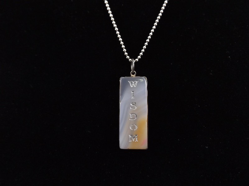 .925 Sterling Silver Carved Agate Pendant Necklace