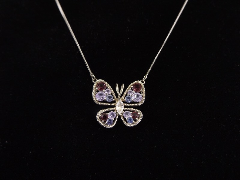 .925 Sterling Silver Gemmed Butterfly Necklace