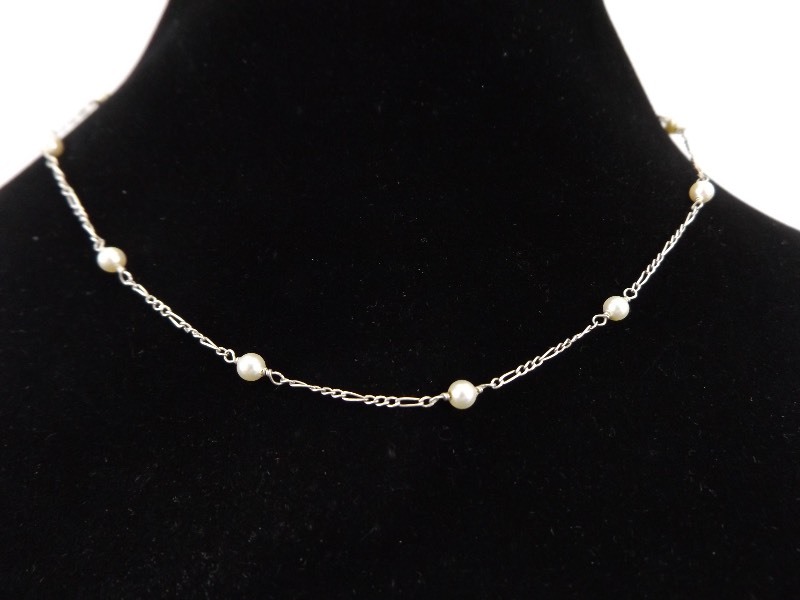.925 Sterling Silver Faux Pearl Choker