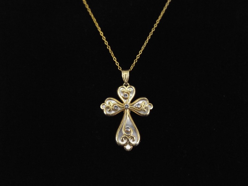 Gold Washed .925 Sterling Silver Accented Cross Pendant Necklace&nbsp