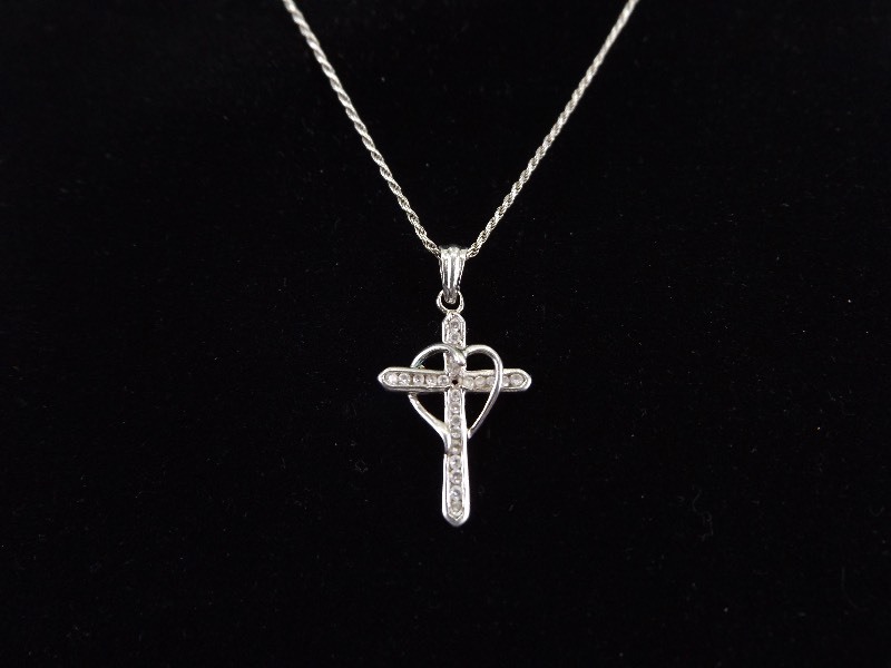 .925 Sterling Silver Sacred Heart Crystal Accented Cross Pendant Necklace&nbsp