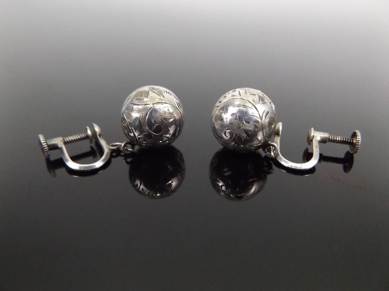 Antique .925 Sterling Silver Ball Perfume Pomander Scent Drop Earrings&nbsp