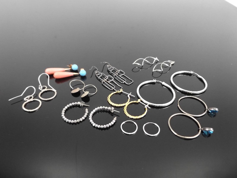 10 - .925 Sterling Silver Hoop and Dangle Earrings&nbsp