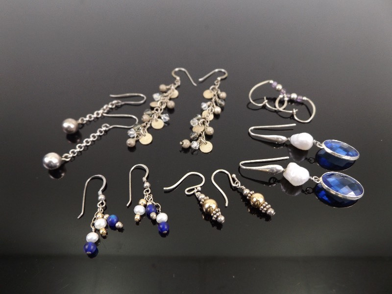 6 - .925 Sterling Silver Beaded Dangle Earrings&nbsp