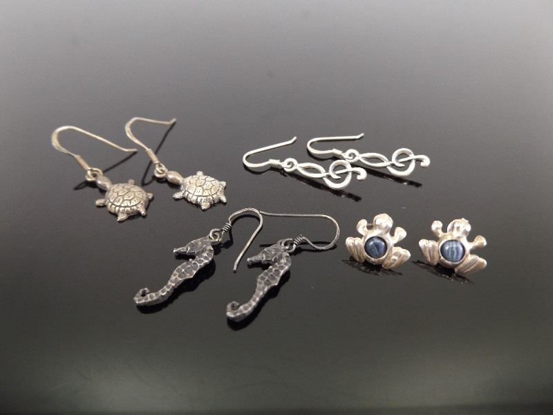 4 - .925 Sterling Silver Animal and Music Themed Earrings&nbsp
