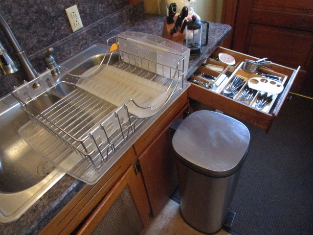 lot 111 image: STAINLESS FLATWARE, SS WASTE CAN, WUSTHOF KNIFE BLOCK WITH 2 WUSTHOF KNIVES, MORE