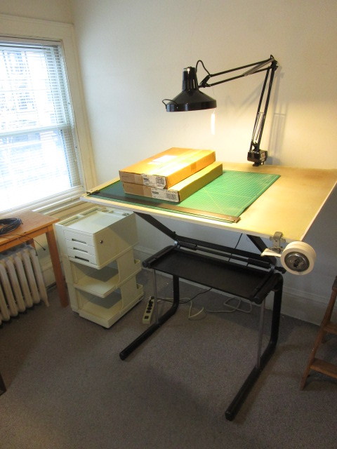 lot 137 image: DRAFTING TABLE WITH TABORET AND SUPPLIES
