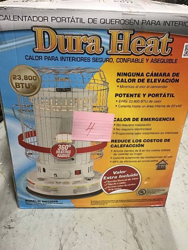 lot 4 image: DuraHeat 23,800 BTU Indoor Kerosene Portable Heater USED   in very good condition