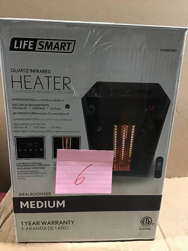 lot 6 image: Lifesmart Medium Room 1,500-Watt 4-Element Infrared Heater USED  in very good condition