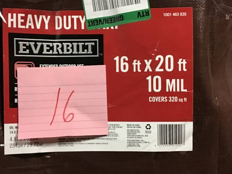 lot 16 image: Everbilt 16 ft. x 20 ft. BrownSilver Heavy Duty Tarp not used