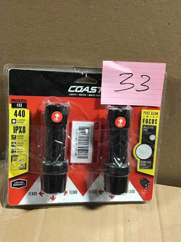 lot 33 image: Coast Polysteel 400 Heavy Duty 440 Lumens Waterproof LED Flashlight, 2-Pack not used