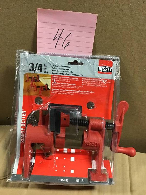 lot 46 image: BESSEY H-Style Pipe Clamp Fixture Set for 34 in. Black Pipe in good condition