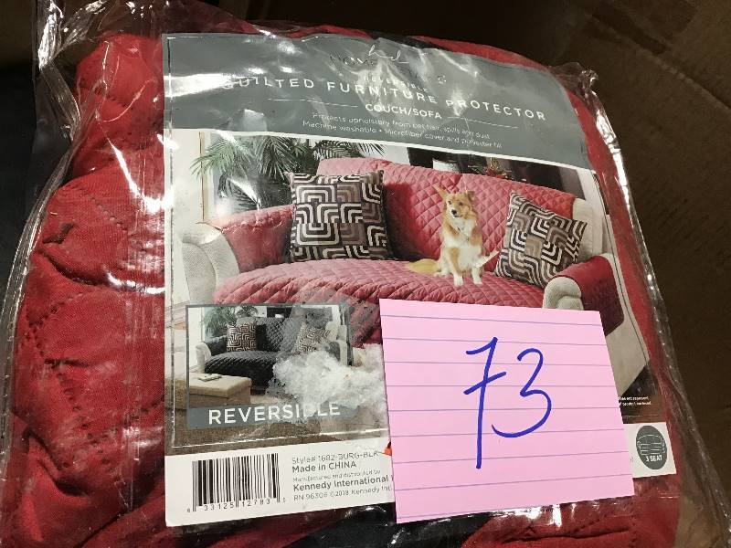 lot 73 image: Home Details 75 in. x 110 in. Double Side Sofa Furniture Protector Cover not used