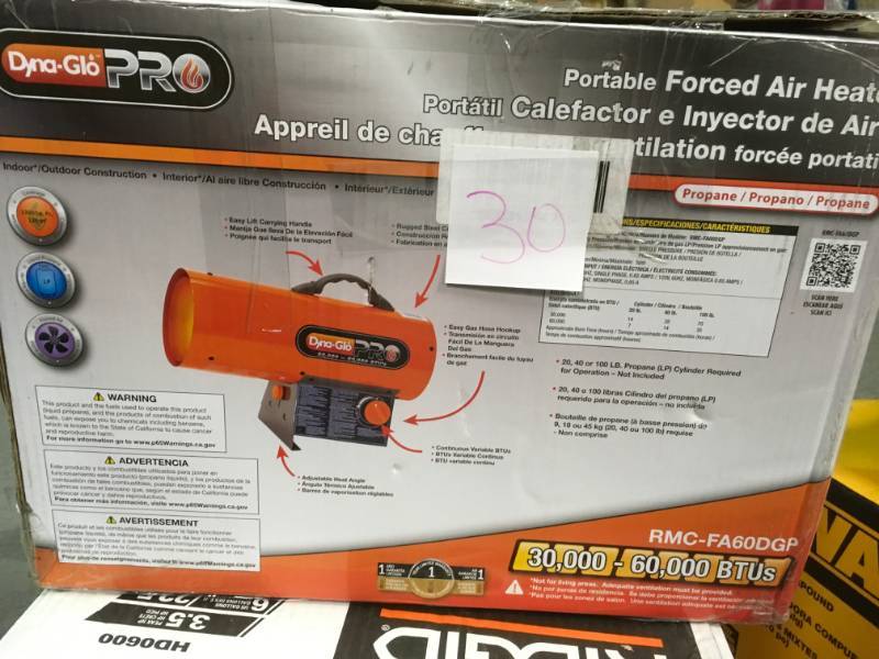 Dyna-Glo Pro 60K BTU Forced Air Propane Portable Heater WORKS MISSING HOSE