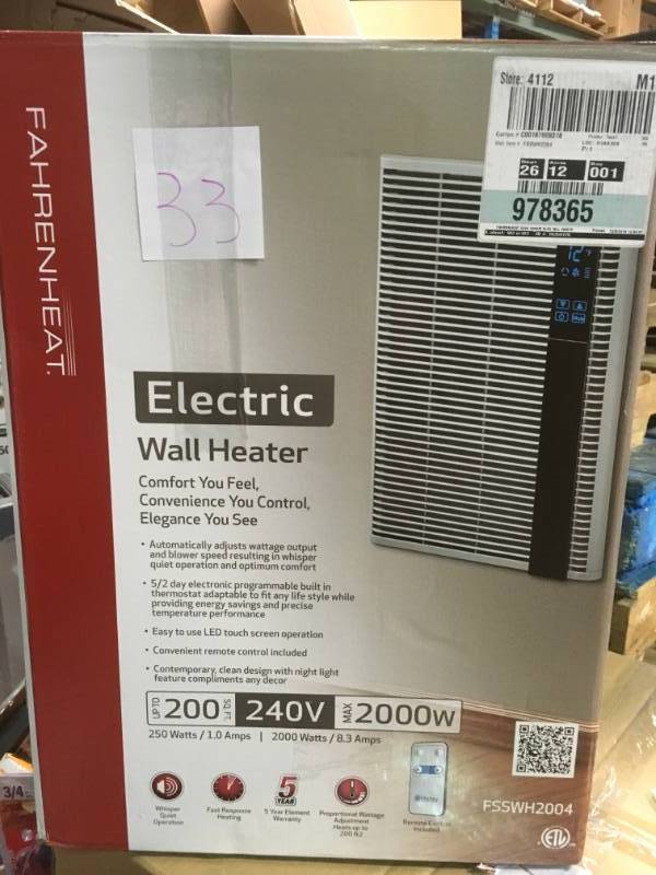 Fahrenheat Smart Series 12-12 in. x 17-34 in. 2,000-Watt Wall Heater not used