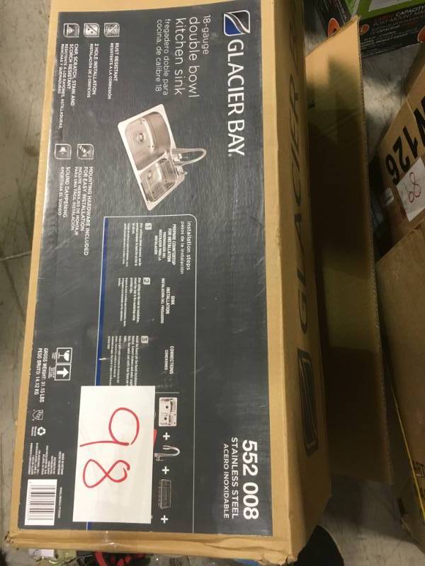 Glacier Bay All-in-One Dual Mount Stainless Steel 33 in. 2-Hole Double Bowl Kitchen Sink in like new condition