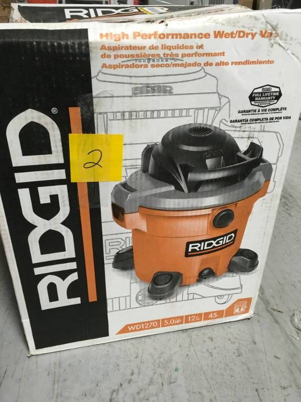 lot 2 image: RIDGID 12 Gal. 5.0-Peak HP WetDry Vacuum USED  in good working condition