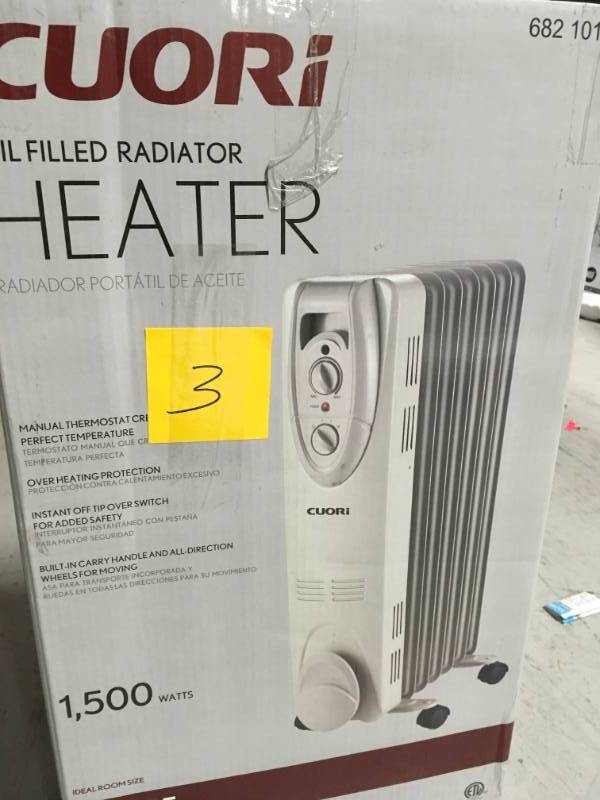 lot 3 image: 1500-Watt Electric Oil-Filled Radiant Portable Heater - Grey in like new condition