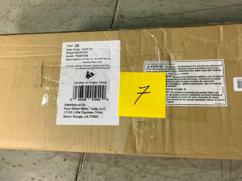 lot 7 image: RYOBI ONE 18-Volt Lithium-Ion Electric Cordless String Trimmer Battery and Charger Not Included in like new condition
