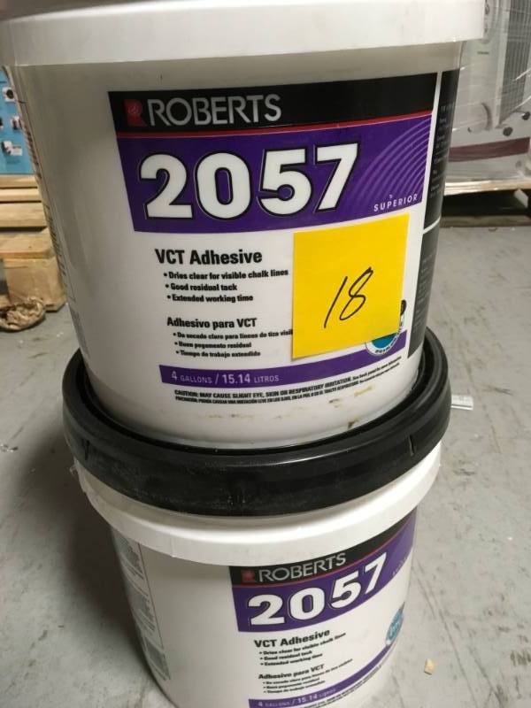 lot 18 image: Roberts 4 Gal. Premium Vinyl Tile Glue Adhesive QTY 2 in like new condition