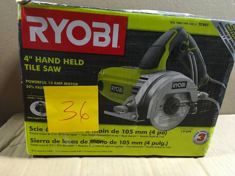 lot 36 image: Ryobi 4 in. Tile Saw USED NO BLADE WORKS in like new condition