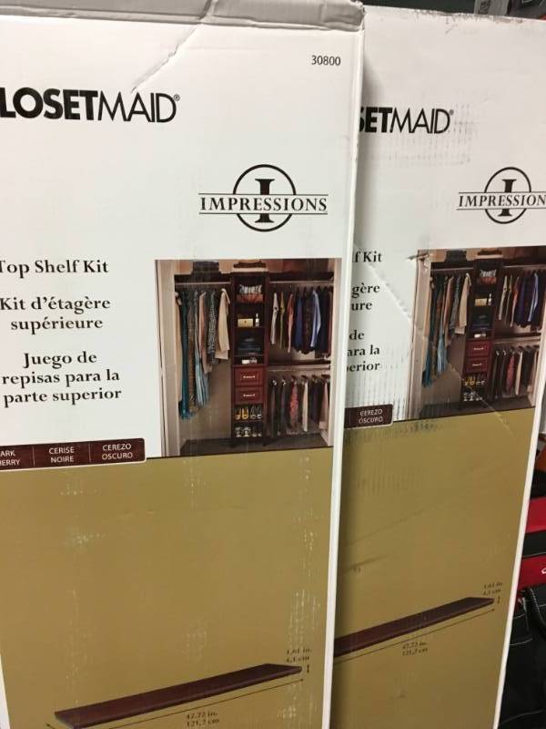 lot 41 image: ClosetMaid Impressions 48 in. Dark Cherry Top Shelf Kit QTY 2 not used