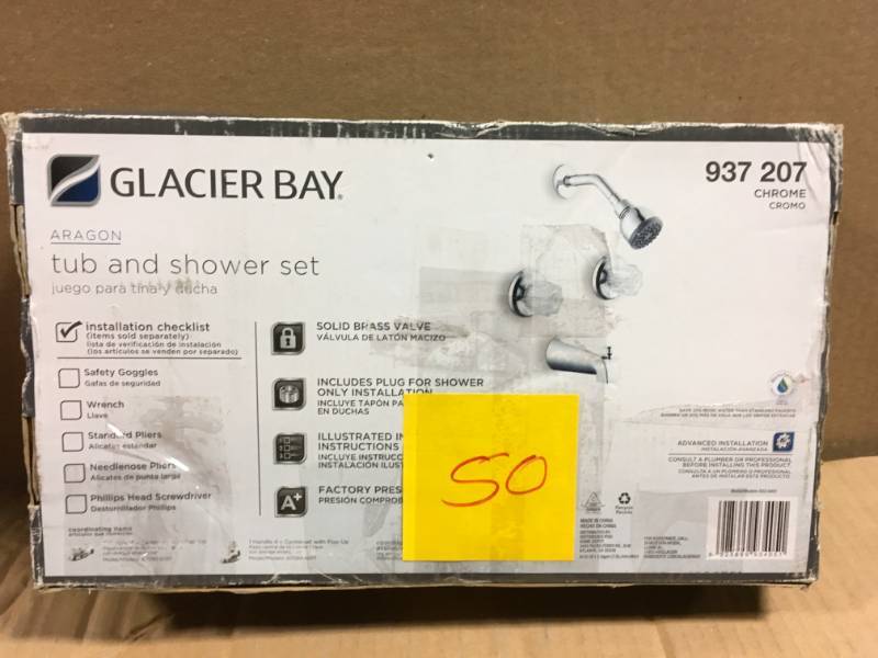 lot 50 image: Glacier Bay Aragon WaterSense 2-Handle 1-Spray Tub and Shower Faucet in Chrome (Valve Included) in like new condition