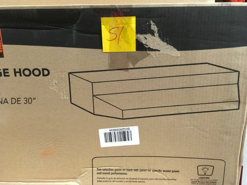 lot 51 image: Broan 40000 Series 30 in. Under Cabinet Range Hood with Light in Black in like new condition